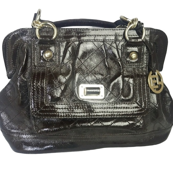Elliott Lucca brown quilted patent leather satchel - Picture 1 of 11